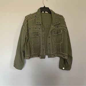 KIWI Olive Green Denim Studded Jacket